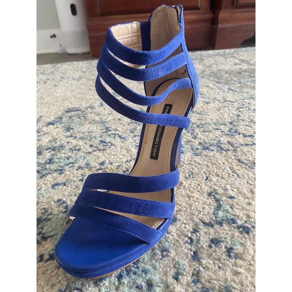 French Connection Monarch Blue Suede Multi Strap Cage Stiletto Heels Sandals 7.5 - Picture 10 of 11